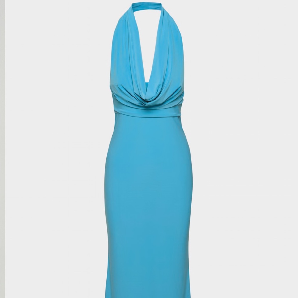 Aritzia Blue Cowl Neck Sleeveless Gown